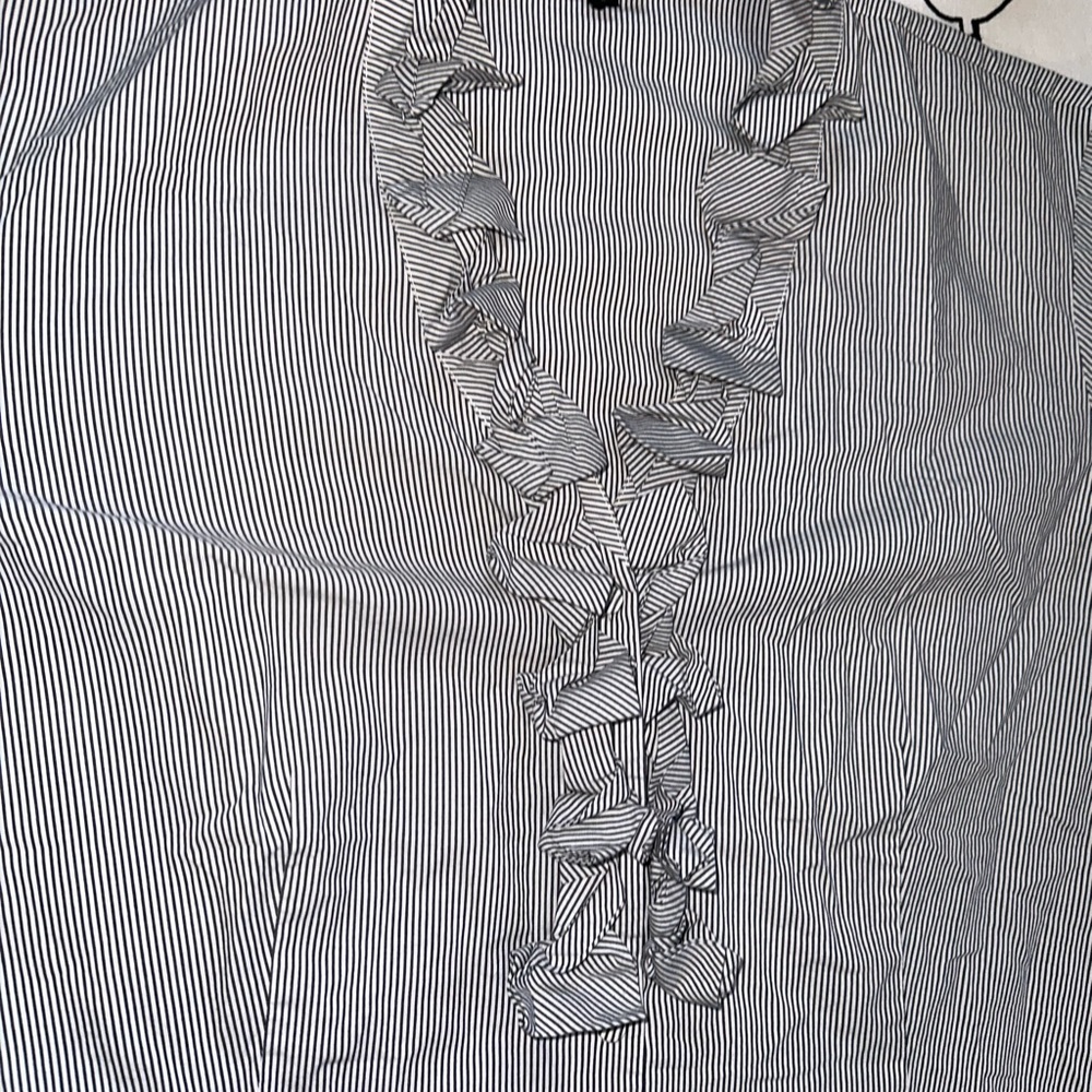 Talbots Gray Stripe Ruffle Button Up - Picture 3 of 10